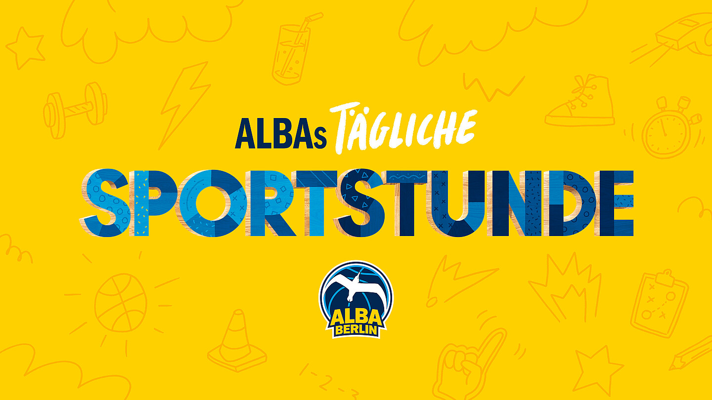 Gelbes Banner von ALBA BERLINS täglicher Sportstunde
