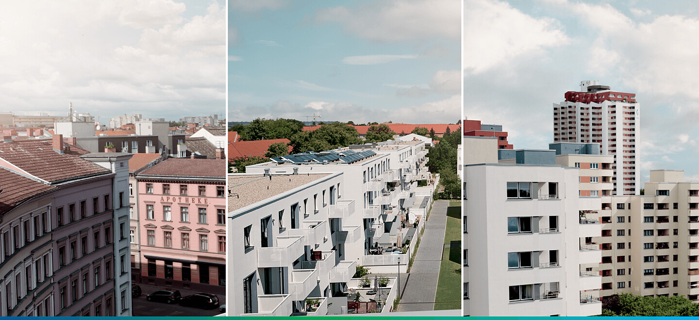 Bild zeigt verschiedene Fotos von Wohnhäusern.