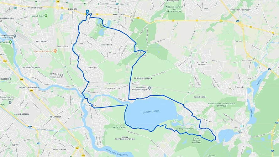 Bild zeigt Karte vom Fahrradweg.