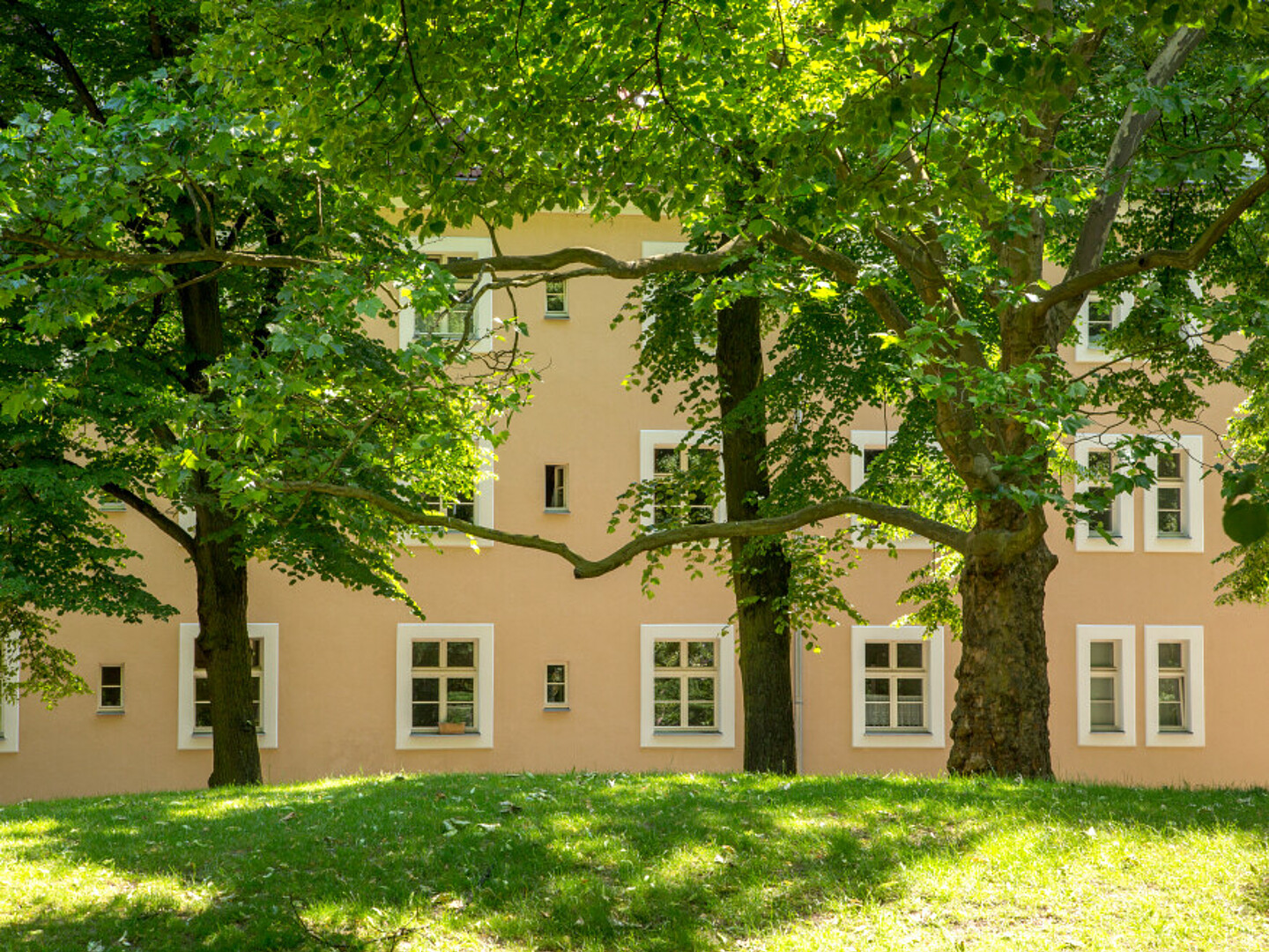 Bild zeigt ein Wohnhaus in den Schillerhöfen.