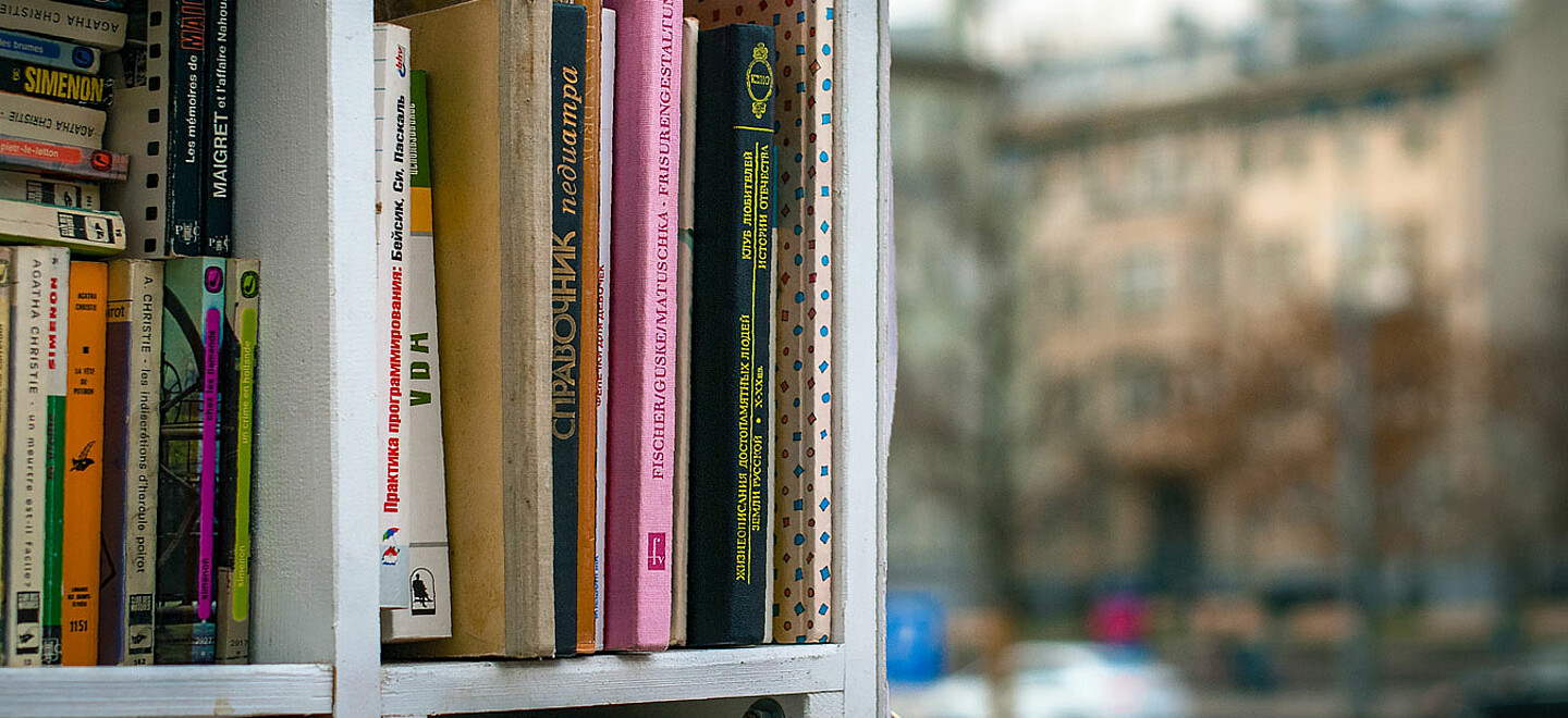 Eine Reihe von Büchern im Bücherregal