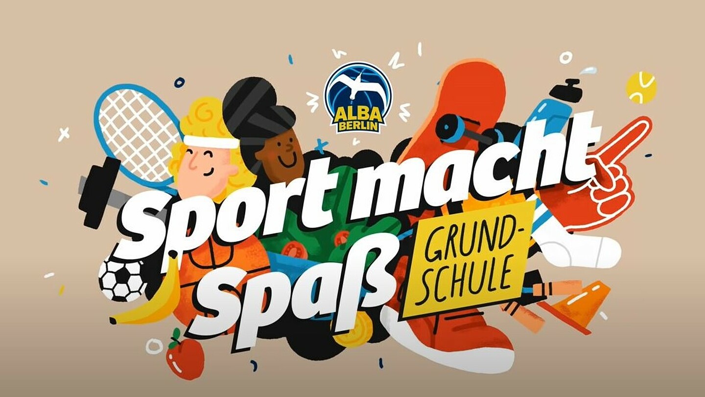 buntes Banner von ALBA-Berlin, darauf steht: "Sport macht Spaß"