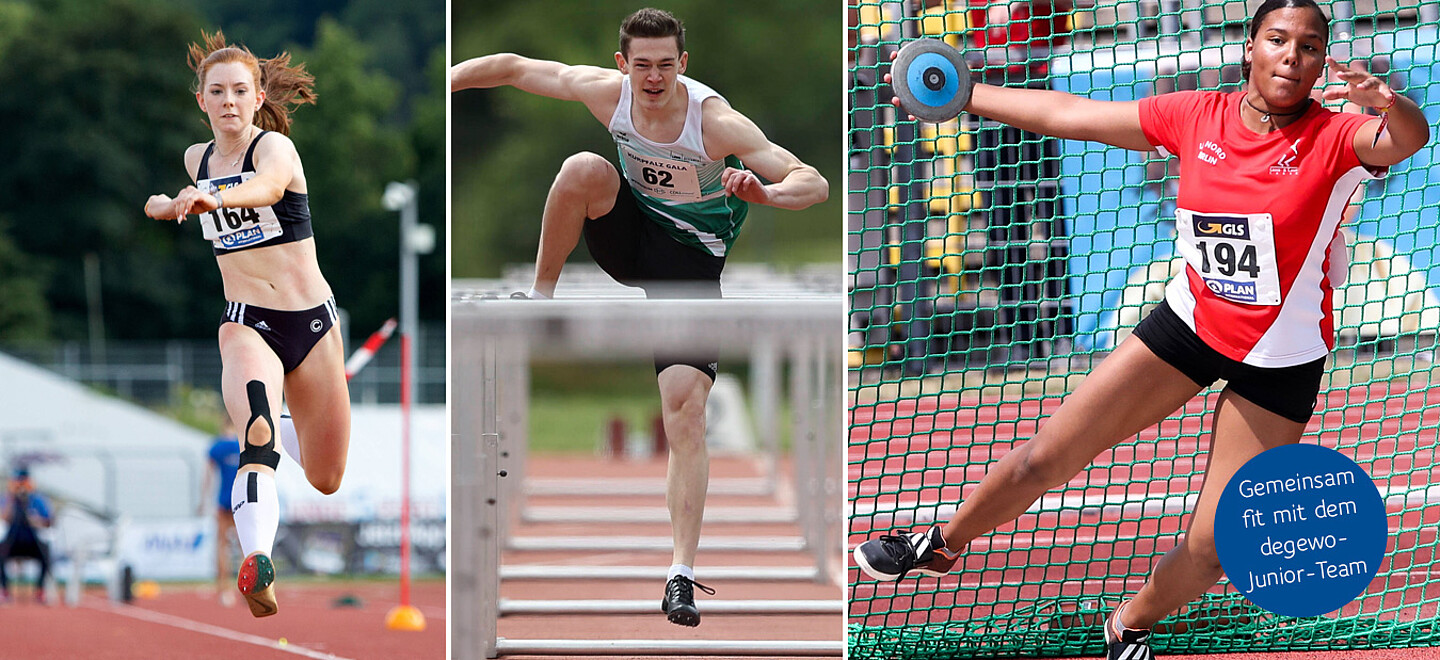 Bilder von drei jungen Athleten im degewo-Junior-Team