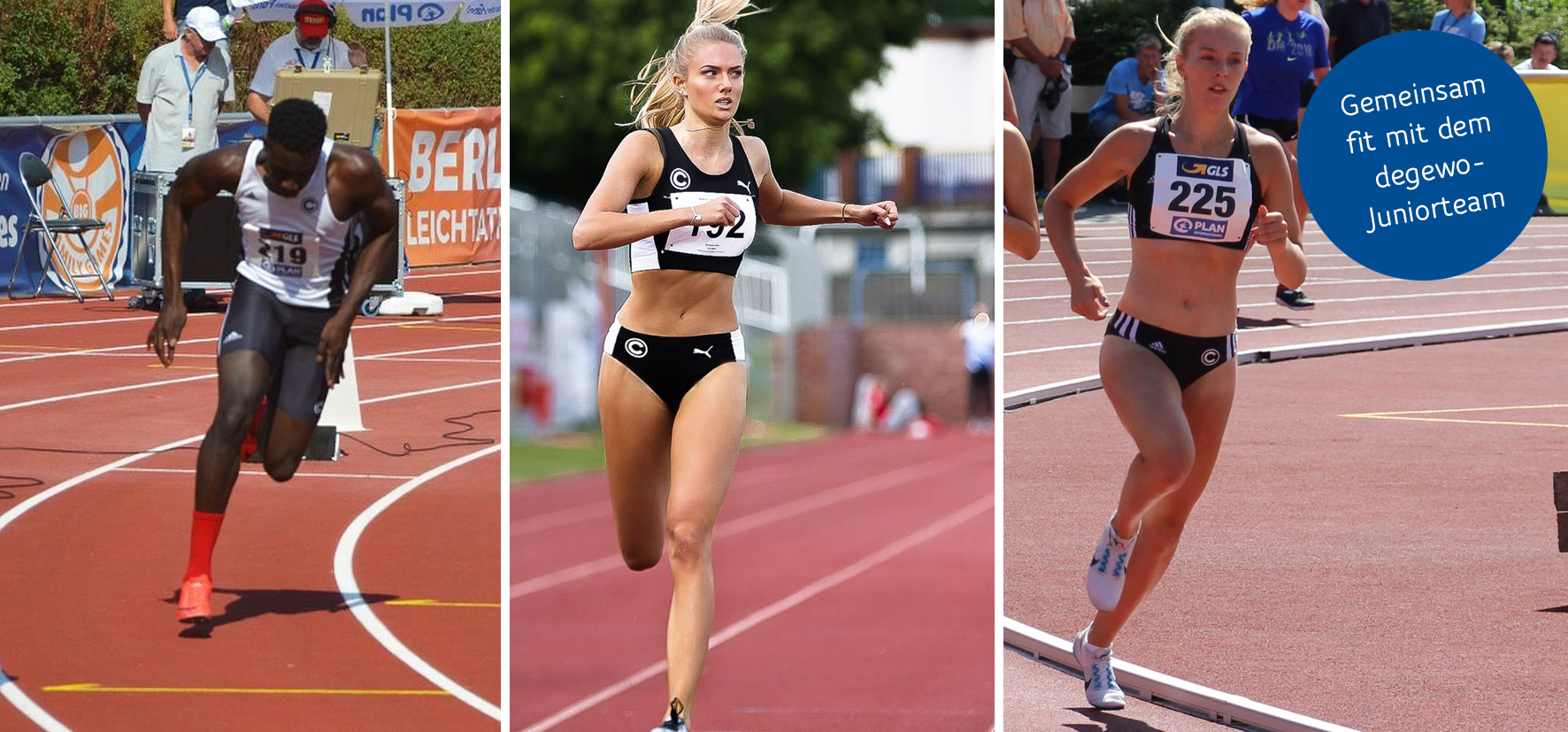 3 Bilder von Personen, die sprinten.