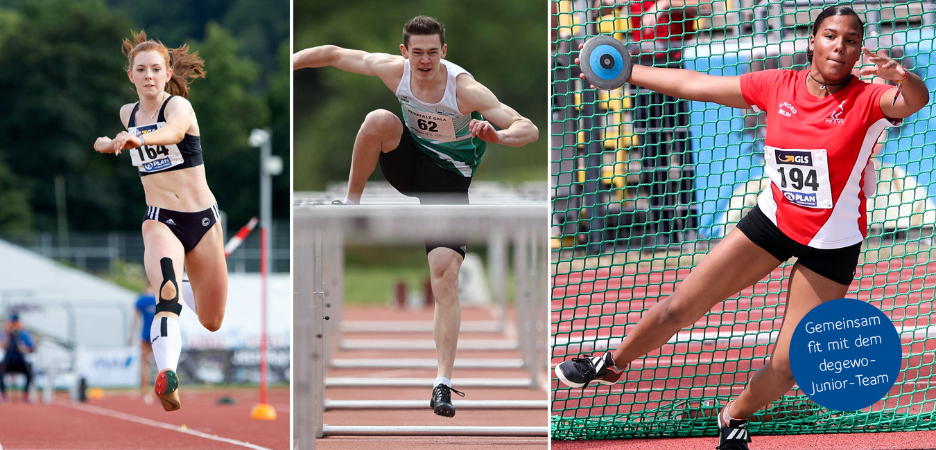 Bilder von drei jungen Athleten im degewo-Junior-Team