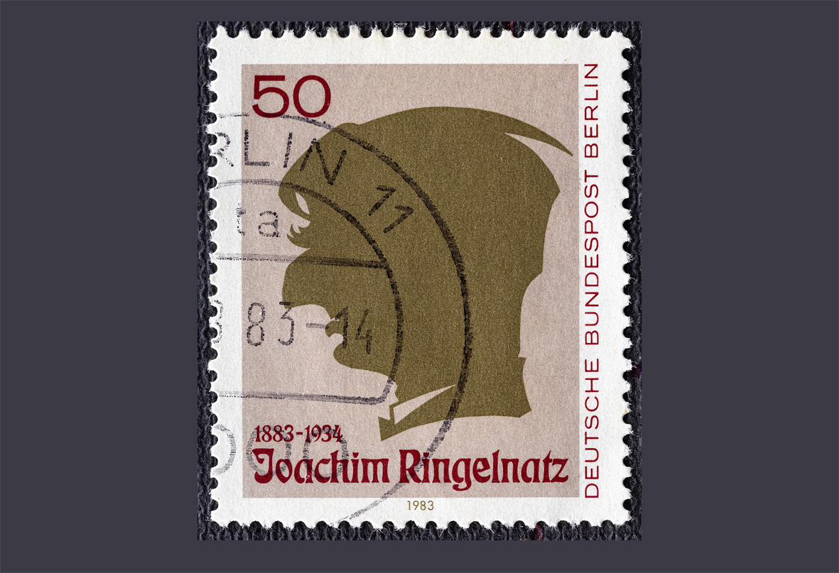 Ringelnatz im Profil auf einer Briefmarke der Deutschen Bundespost Berlin.